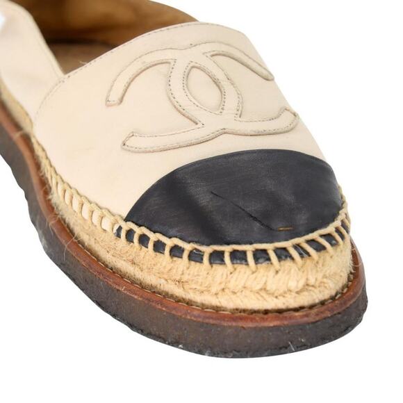 Chanel Espadrille 37 Lambskin Leather Rubber Platform CC Flats CC-0707N-0016 - Picture 8 of 10